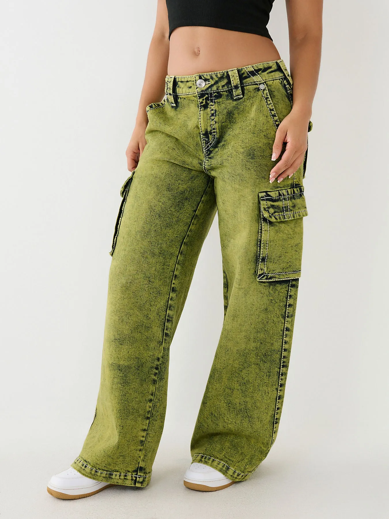 True Religion Womens Big T Bobbi Oversize Fit Green Mid Rise Jeans