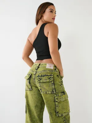 True Religion Womens Big T Bobbi Oversize Fit Green Mid Rise Jeans
