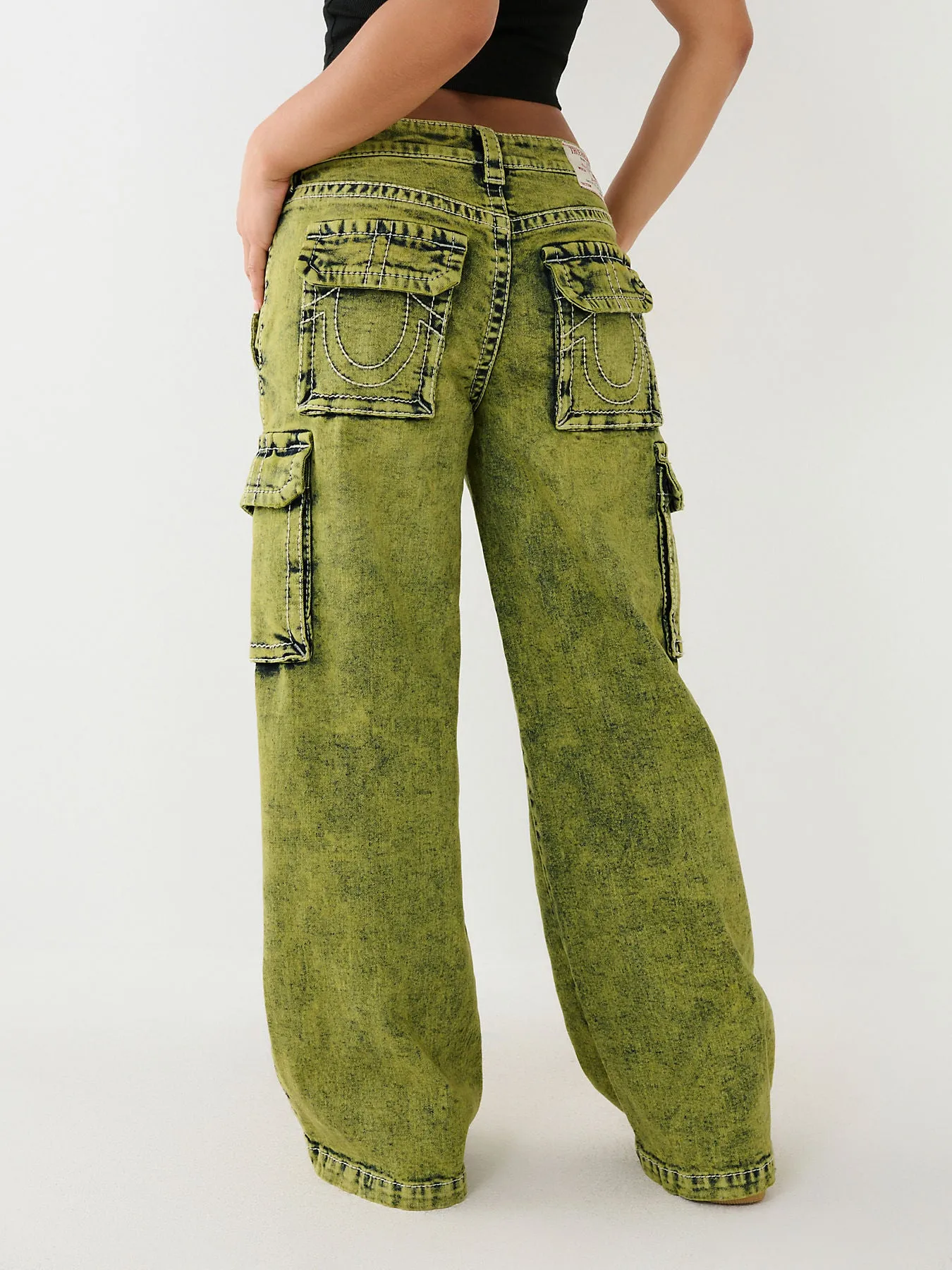 True Religion Womens Big T Bobbi Oversize Fit Green Mid Rise Jeans
