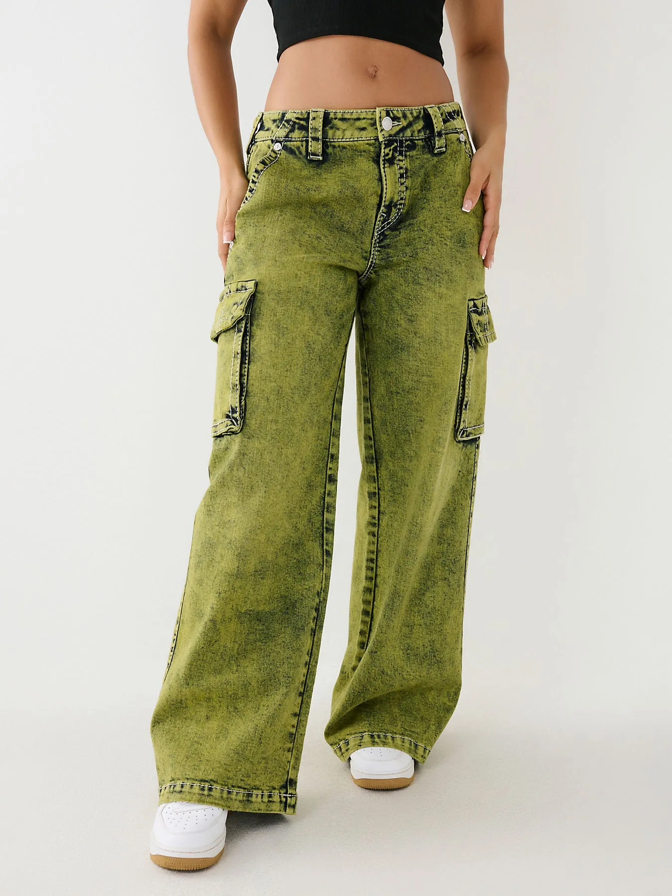 True Religion Womens Big T Bobbi Oversize Fit Green Mid Rise Jeans