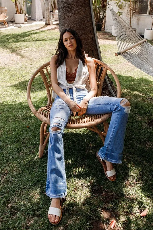 Vervet by Flying Monkey Distressed Mid Rise Flare