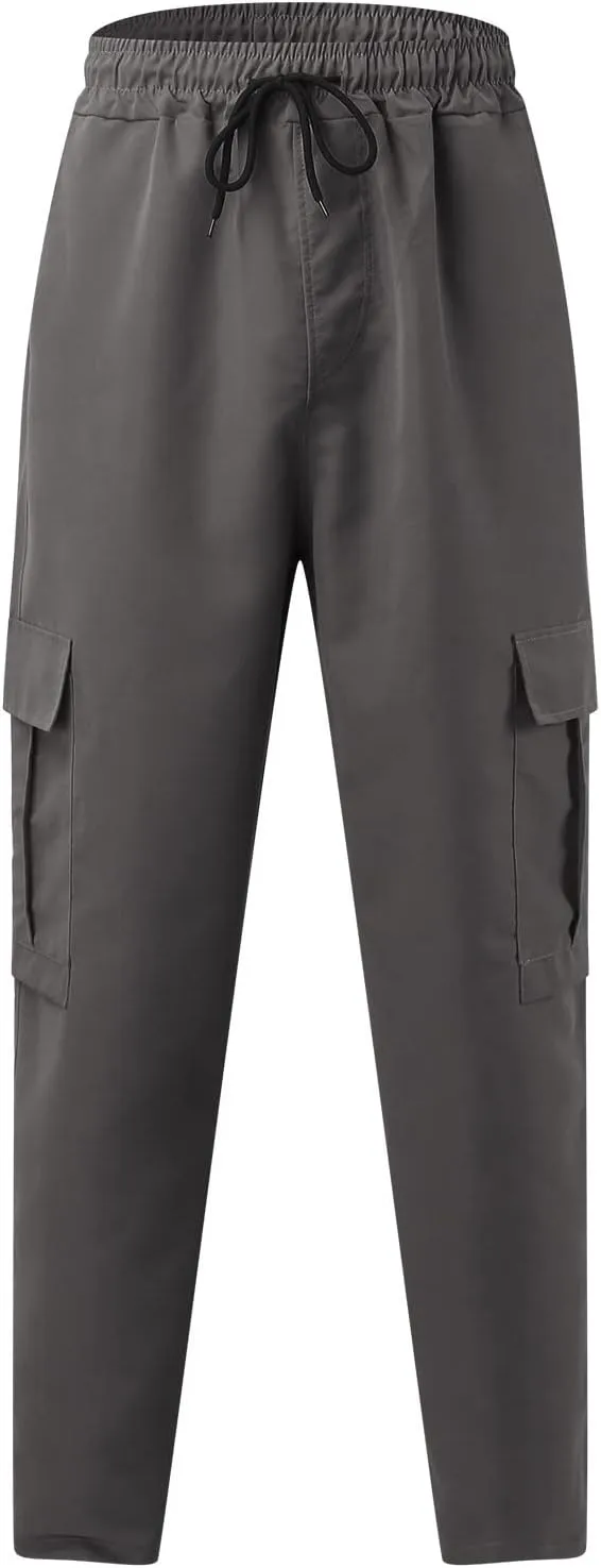 Vickyleb Mens Hiking Cargo Pants Sweatpants Work Drawstring Sports Loose Fit Athletic Joggers Trousers with Pockets
