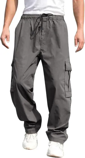 Vickyleb Mens Hiking Cargo Pants Sweatpants Work Drawstring Sports Loose Fit Athletic Joggers Trousers with Pockets
