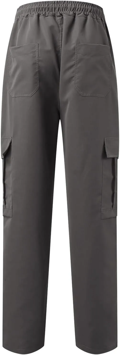 Vickyleb Mens Hiking Cargo Pants Sweatpants Work Drawstring Sports Loose Fit Athletic Joggers Trousers with Pockets