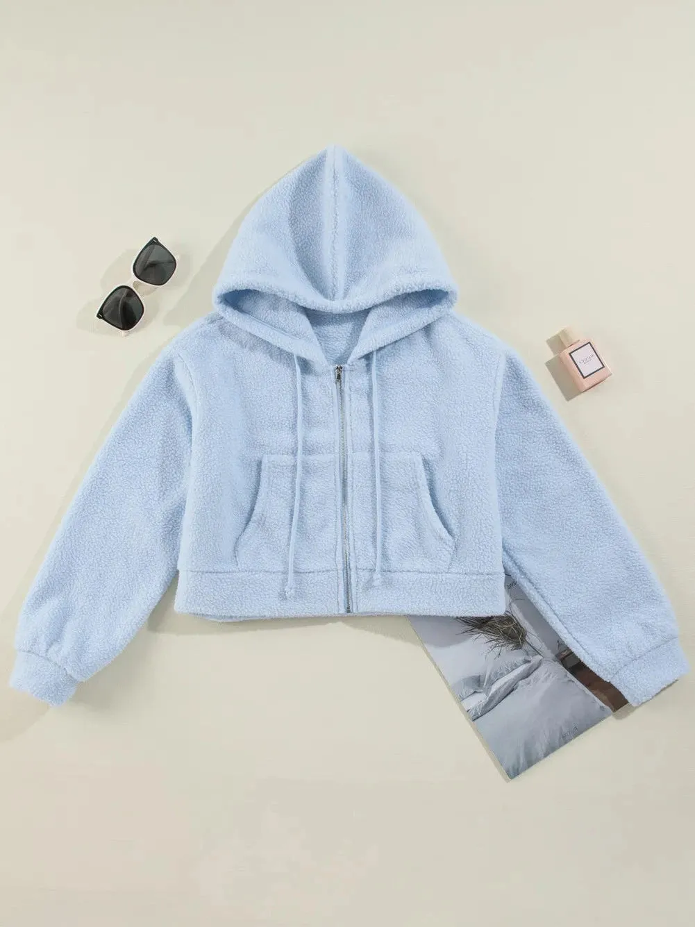 Women Drawstring Zip Up Long Sleeve Hoodie