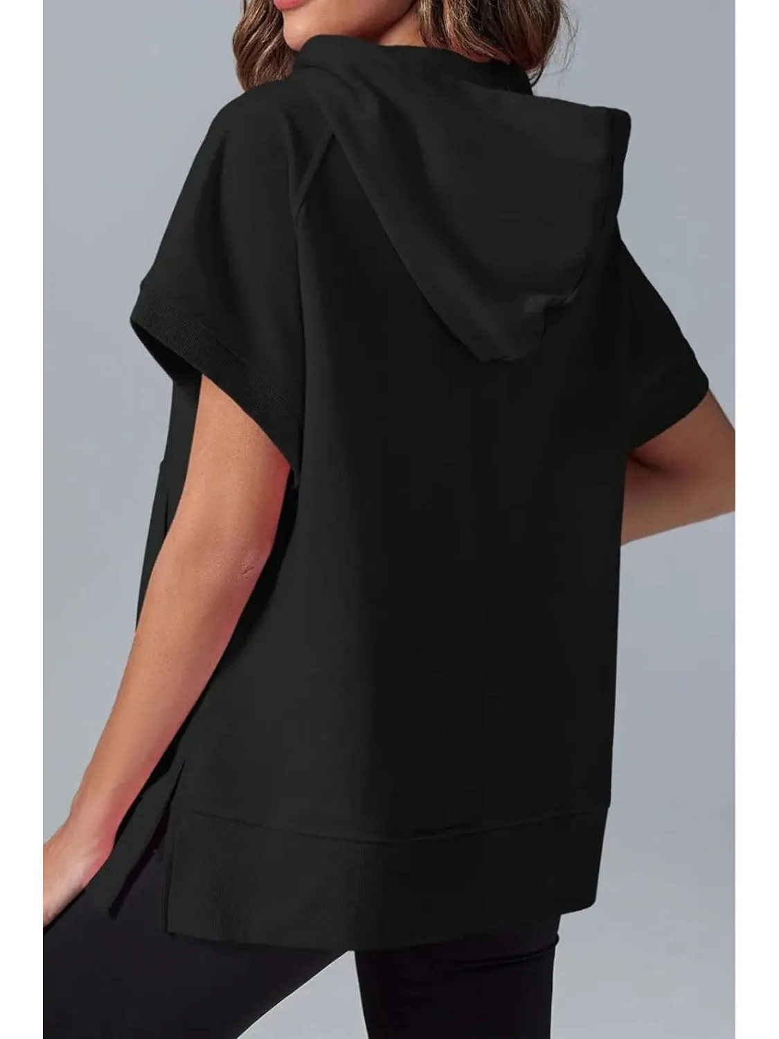Women Half Zip Short Sleeve Hoodie