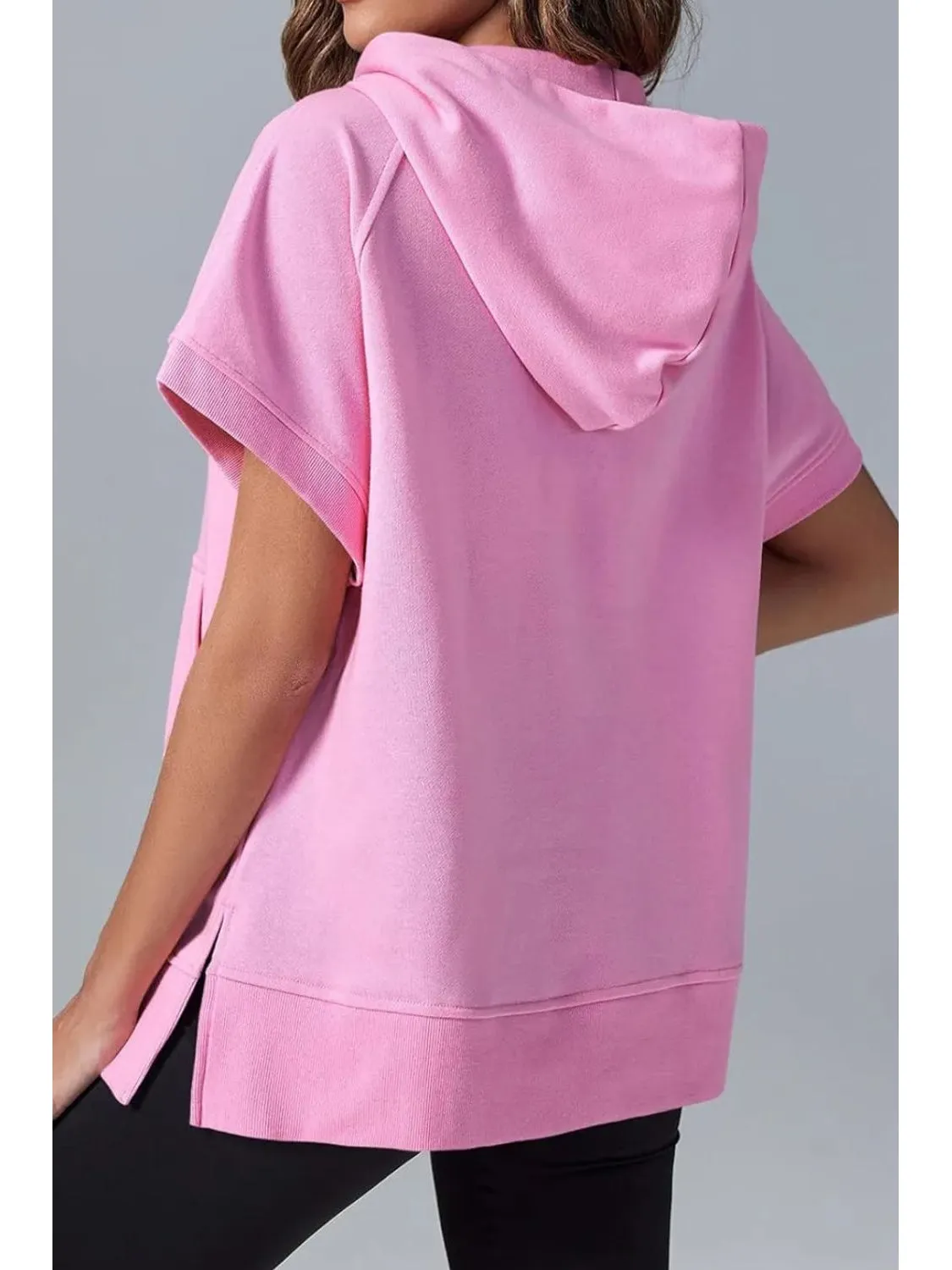 Women Half Zip Short Sleeve Hoodie