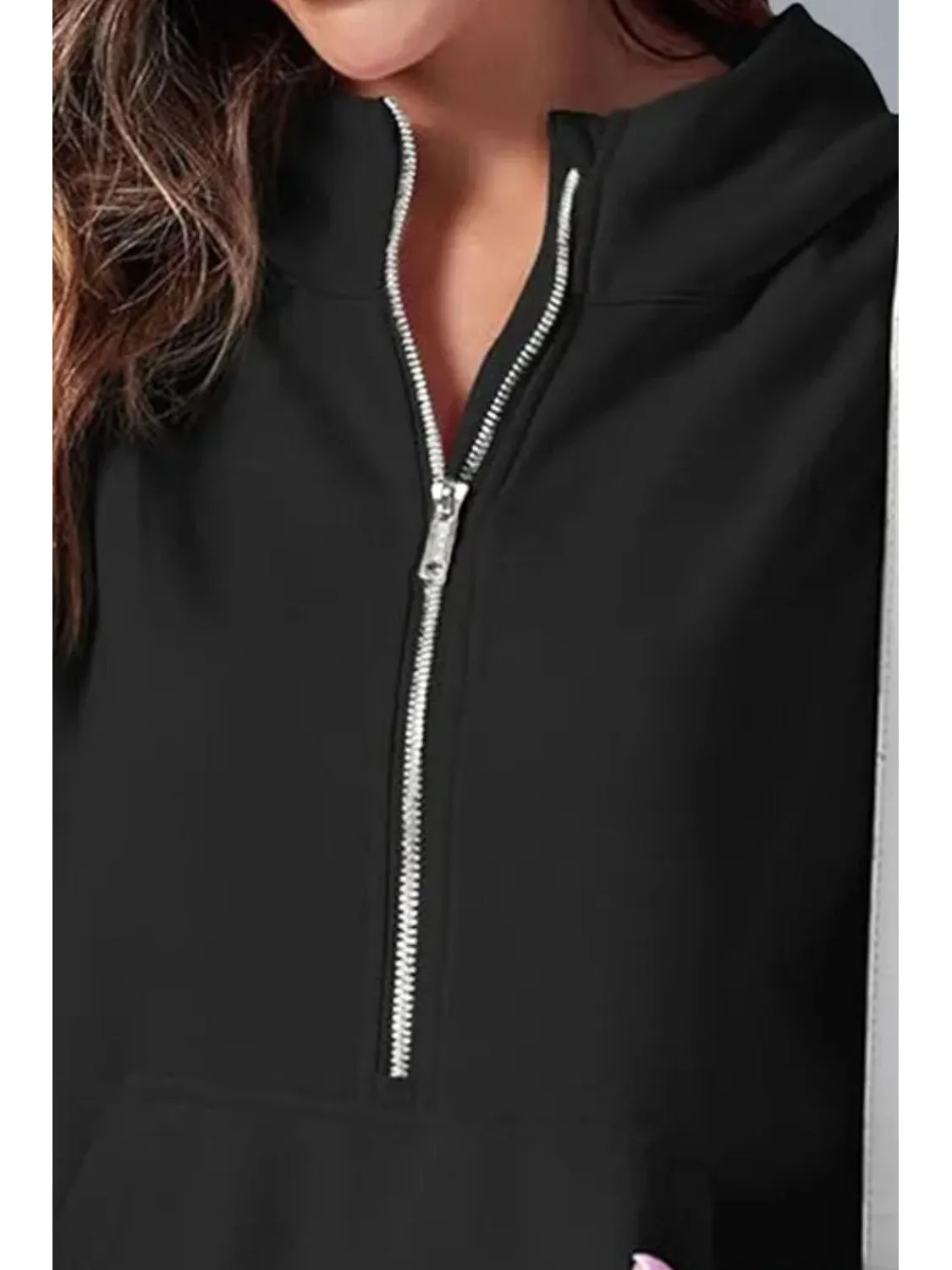 Women Half Zip Short Sleeve Hoodie