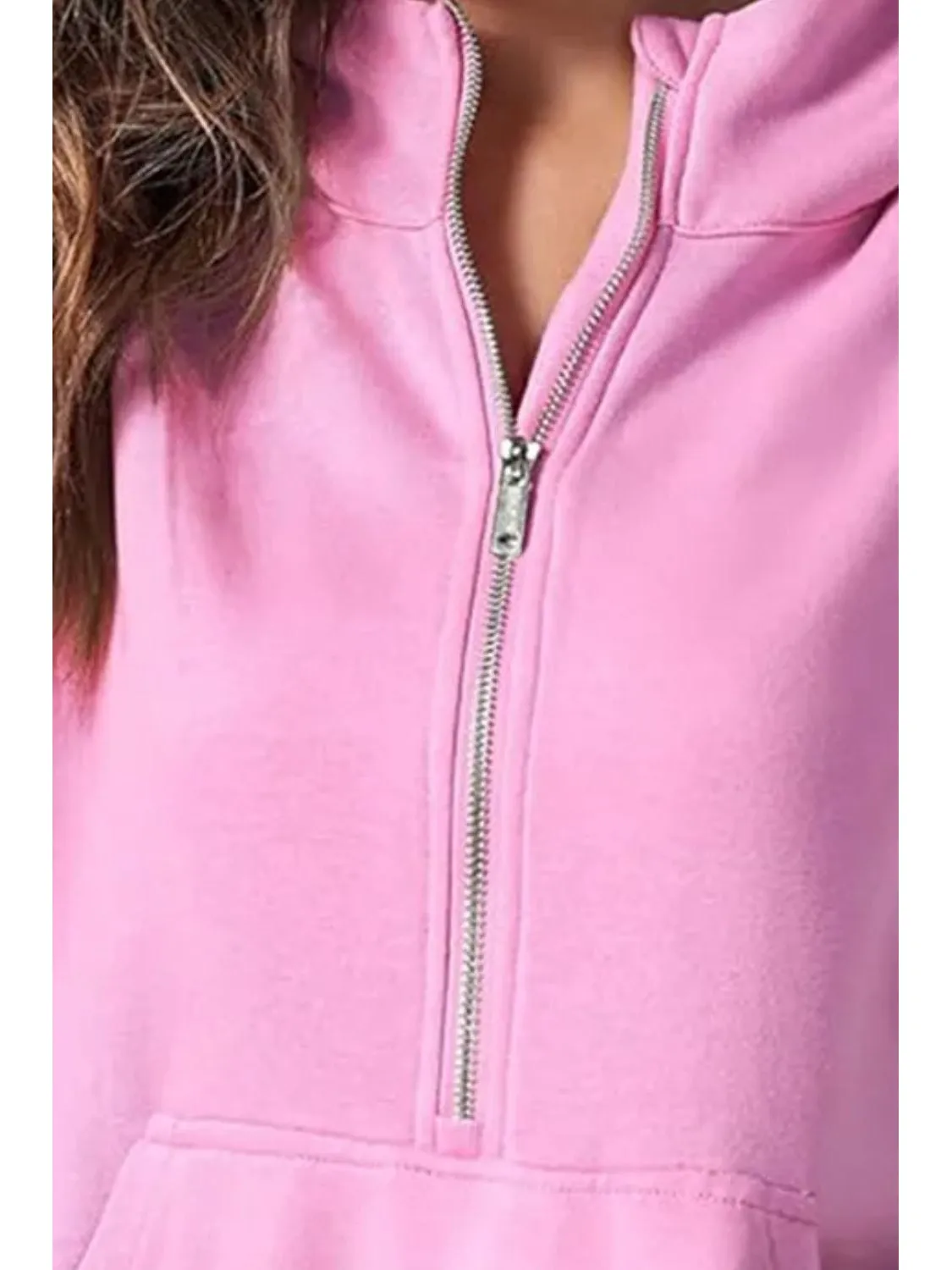 Women Half Zip Short Sleeve Hoodie