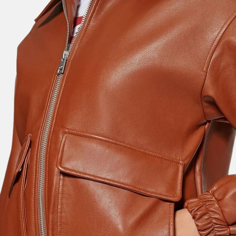 Womens A2 Brown Cockpit  Leather Bomber Aviator Jacket