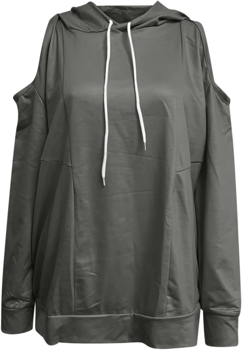 Womens Hoodies Oversized Sweatshirts Casual Hooded Pullover Off Shoulder Drawstring Long Sleeve Fall Fashion Clothes