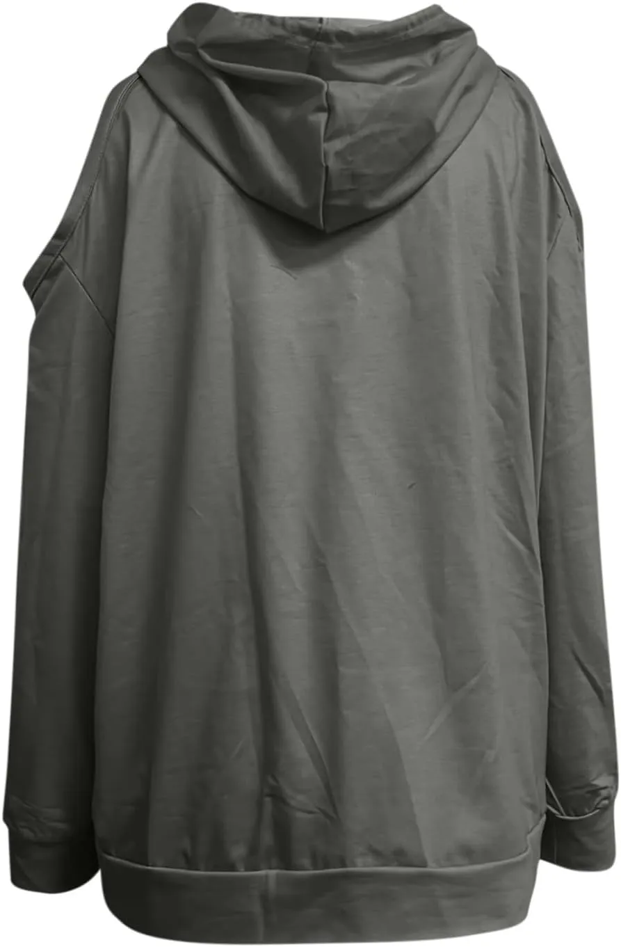 Womens Hoodies Oversized Sweatshirts Casual Hooded Pullover Off Shoulder Drawstring Long Sleeve Fall Fashion Clothes