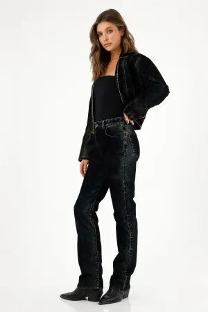 Women's TNS jeans, trendy flat-waist skinny jeans with a waistband.