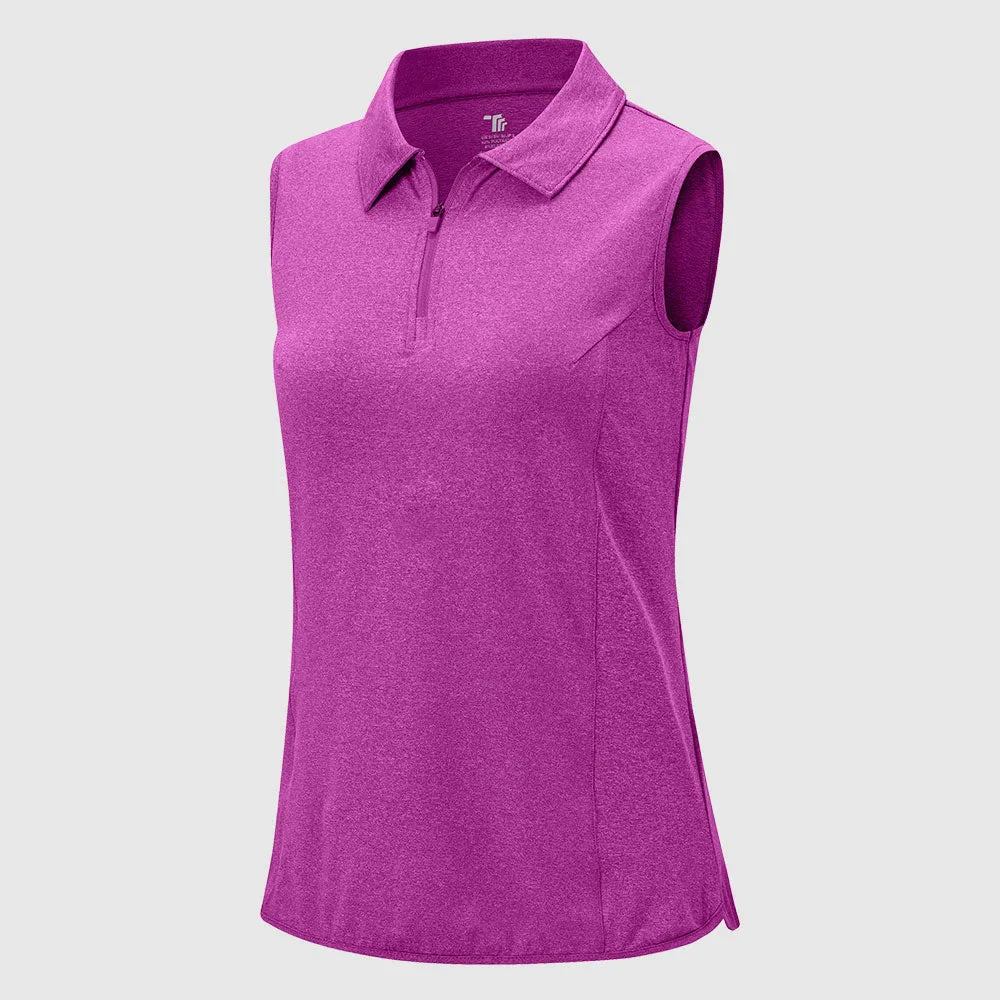 Women's UPF 50  Quick Dry Zip Sleeveless Polo Shirt