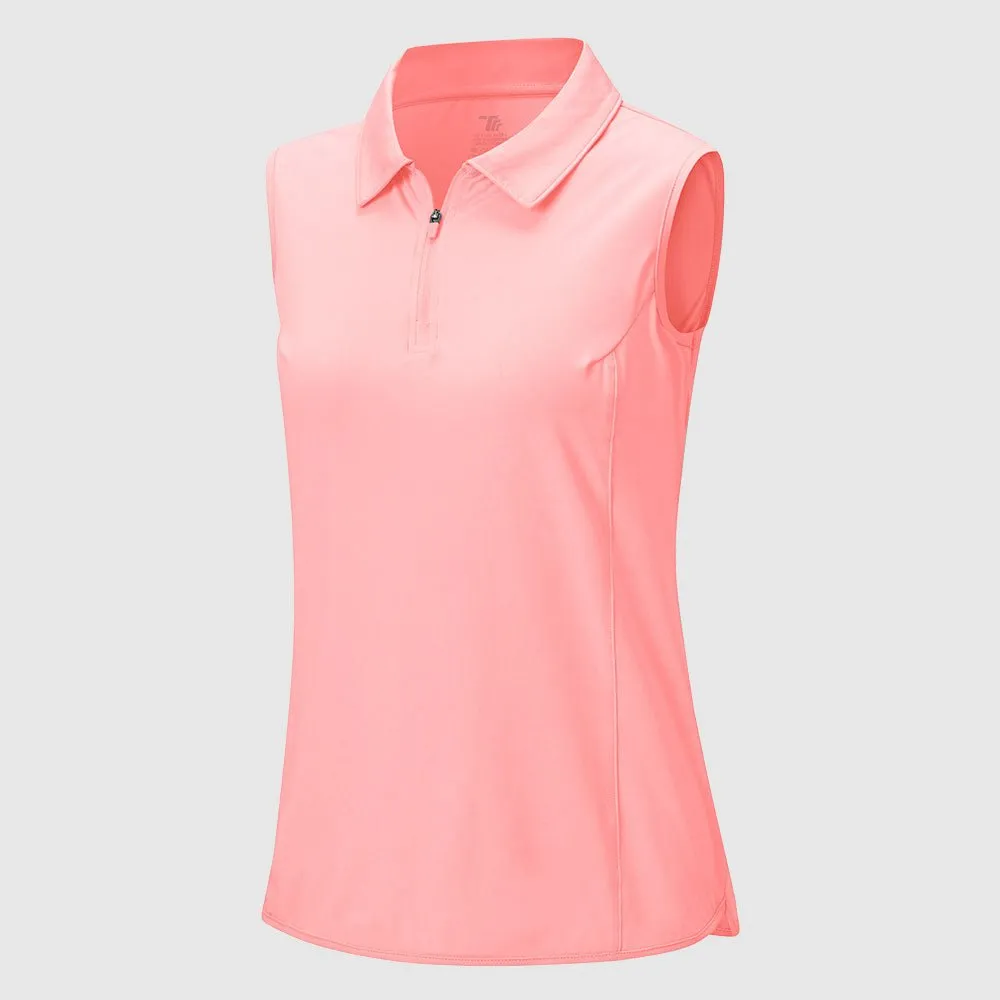 Women's UPF 50  Quick Dry Zip Sleeveless Polo Shirt