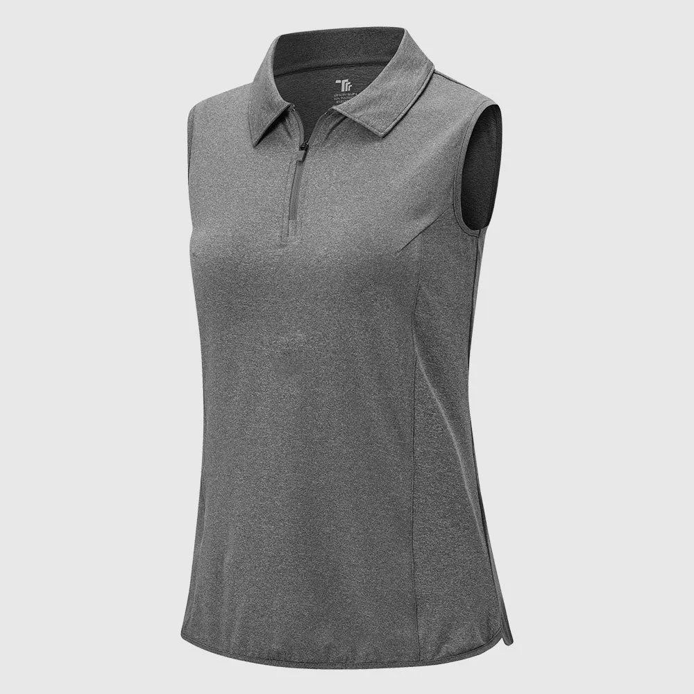 Women's UPF 50  Quick Dry Zip Sleeveless Polo Shirt