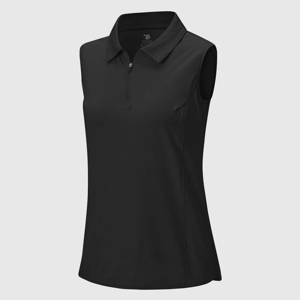 Women's UPF 50  Quick Dry Zip Sleeveless Polo Shirt