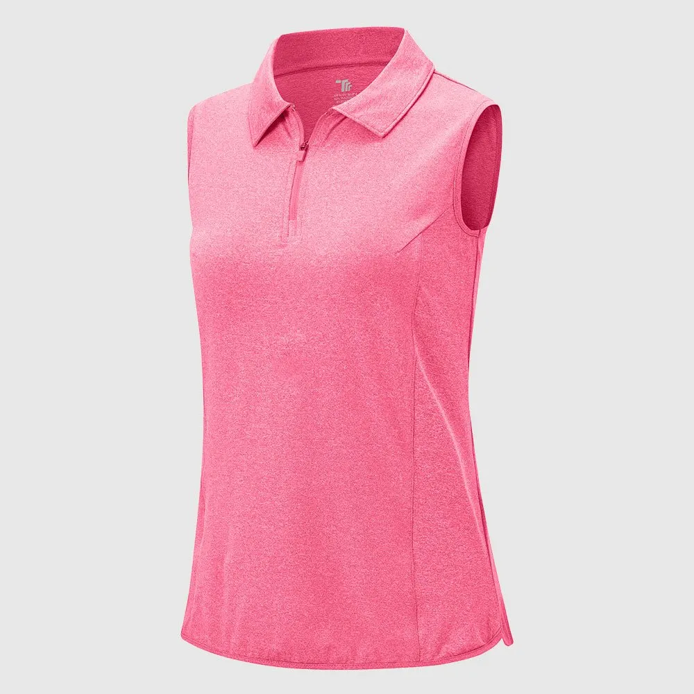 Women's UPF 50  Quick Dry Zip Sleeveless Polo Shirt