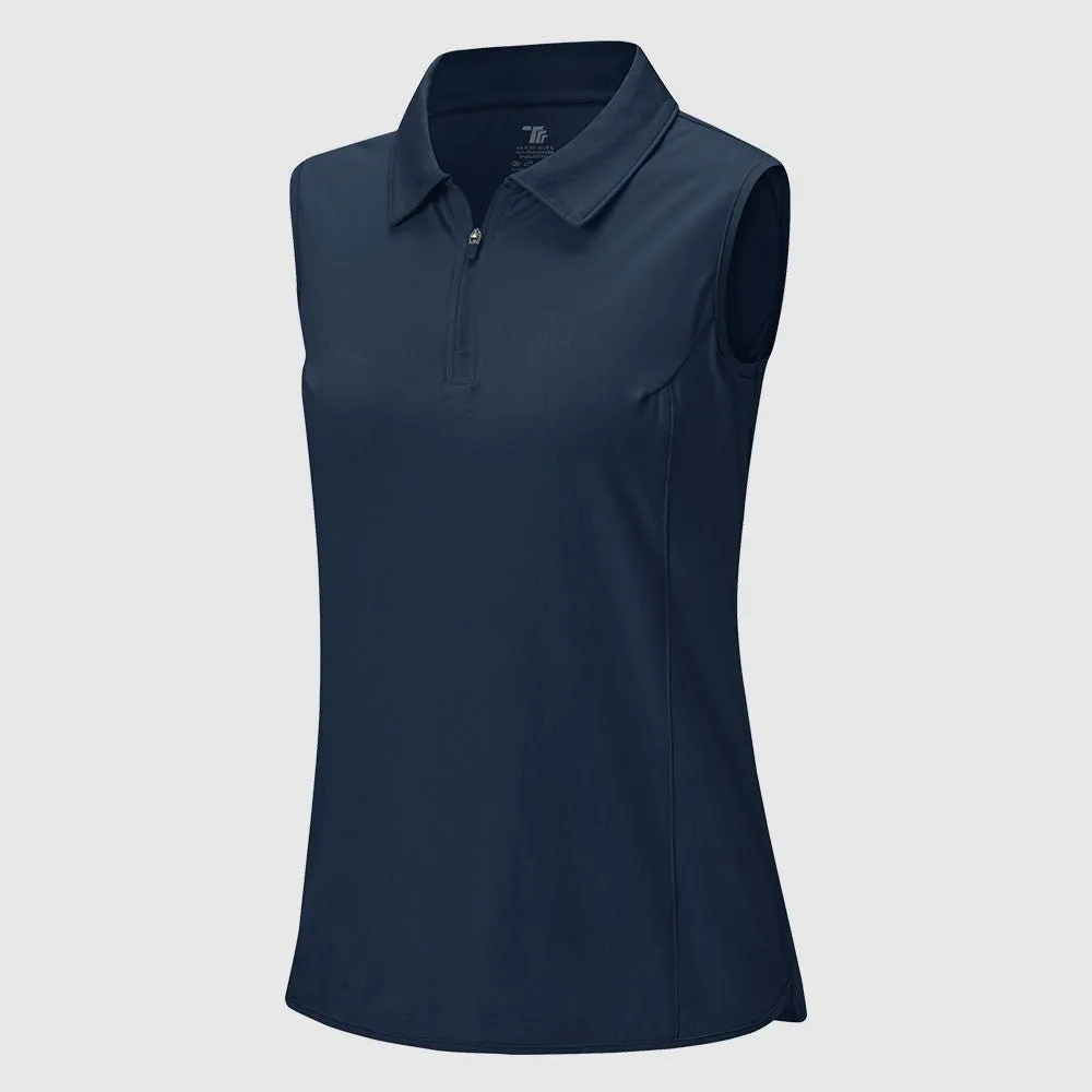 Women's UPF 50  Quick Dry Zip Sleeveless Polo Shirt