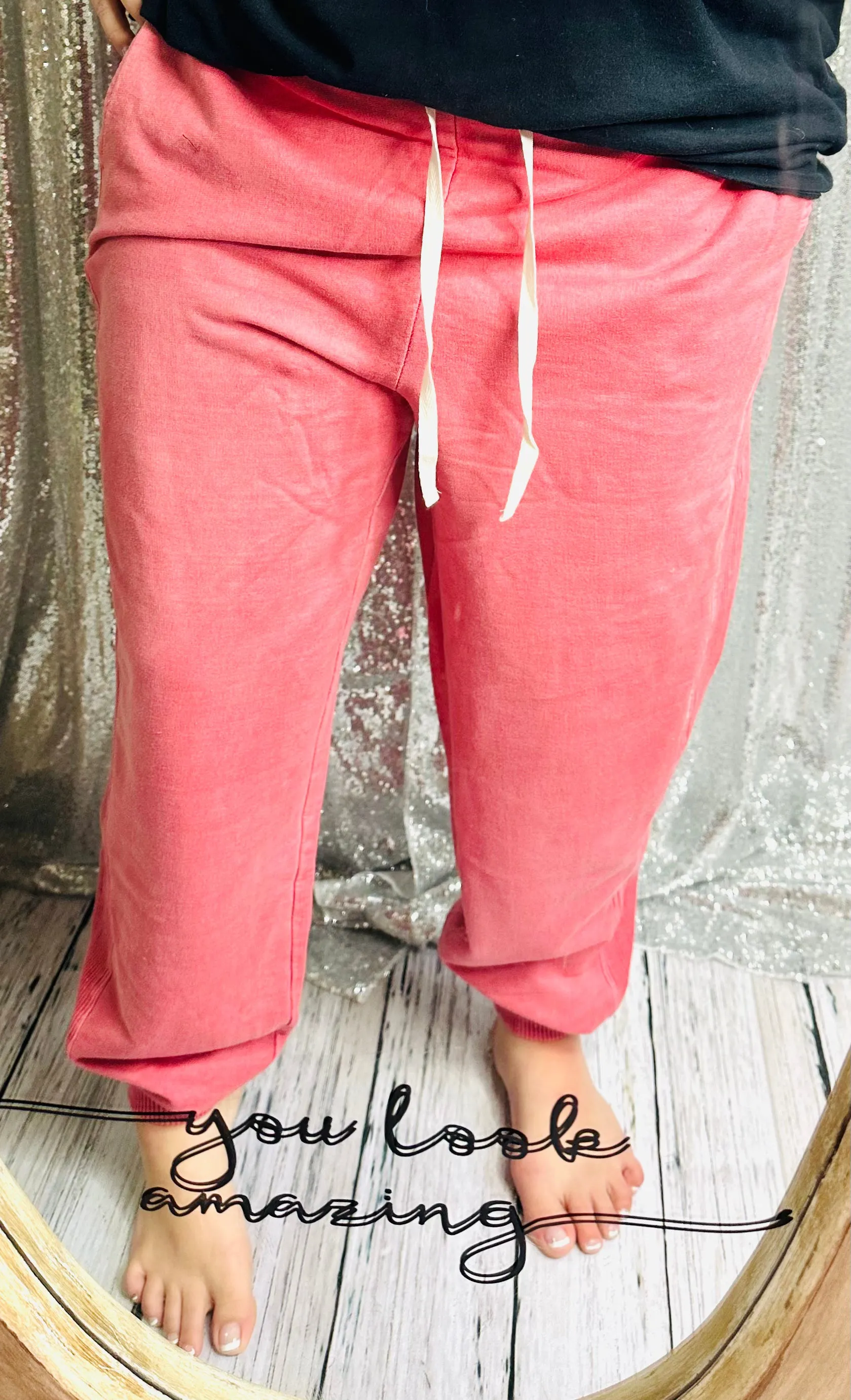 Zenana - Pigment Dye Drawstring Waist Jogger Pants